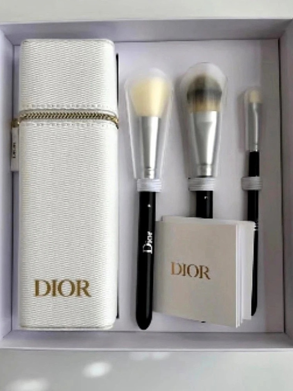 Dior Backstage 3pc Makeup Brush Set with White Case White & Black